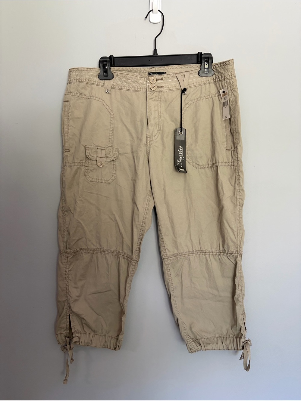 Y2K Supplies by Union Bay Cargo Capri Pants Size 12 Taupe 100% Cotton NWT Vtg